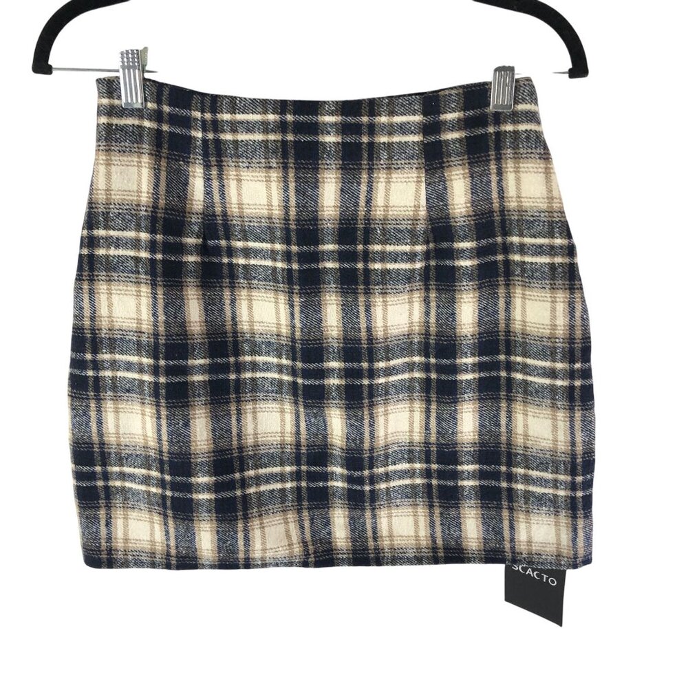 Scacto Flannel Mini Skirt Lined Plaid Beige Navy Blue S